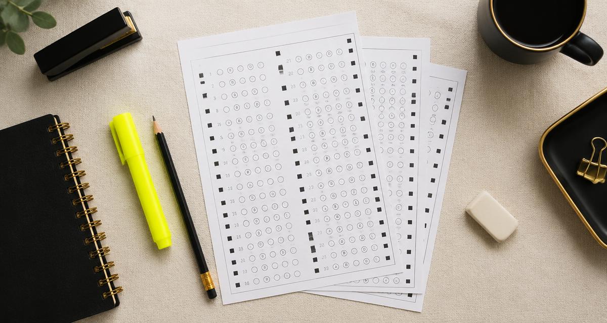Kertas latihan soalan PKSK aneka pilihan dengan pensel dan penanda kuning