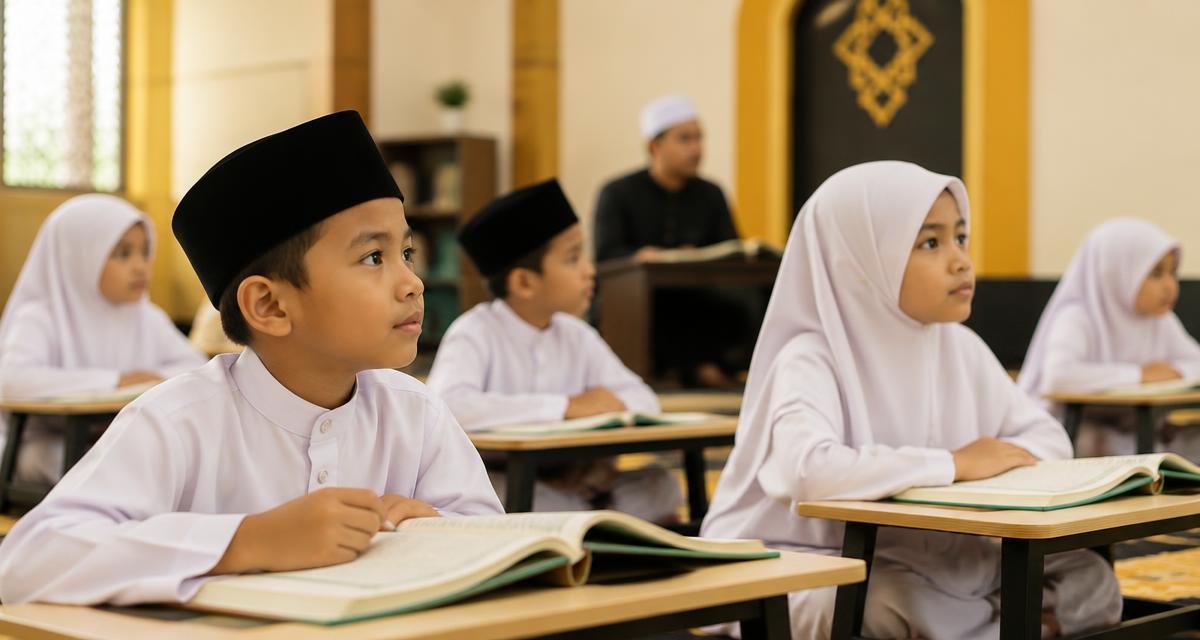 Murid KAFA berbaju putih belajar di kelas agama dengan buku terbuka