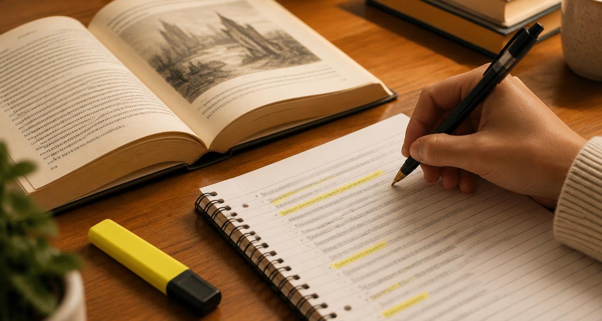 Tangan murid menulis rumusan buku cerita NILAM dalam buku nota bersebelahan buku terbuka